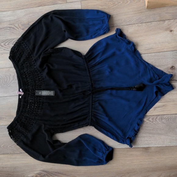 New Victoria's Secret Ombre Romper Blue Black Crochet - Picture 2 of 5